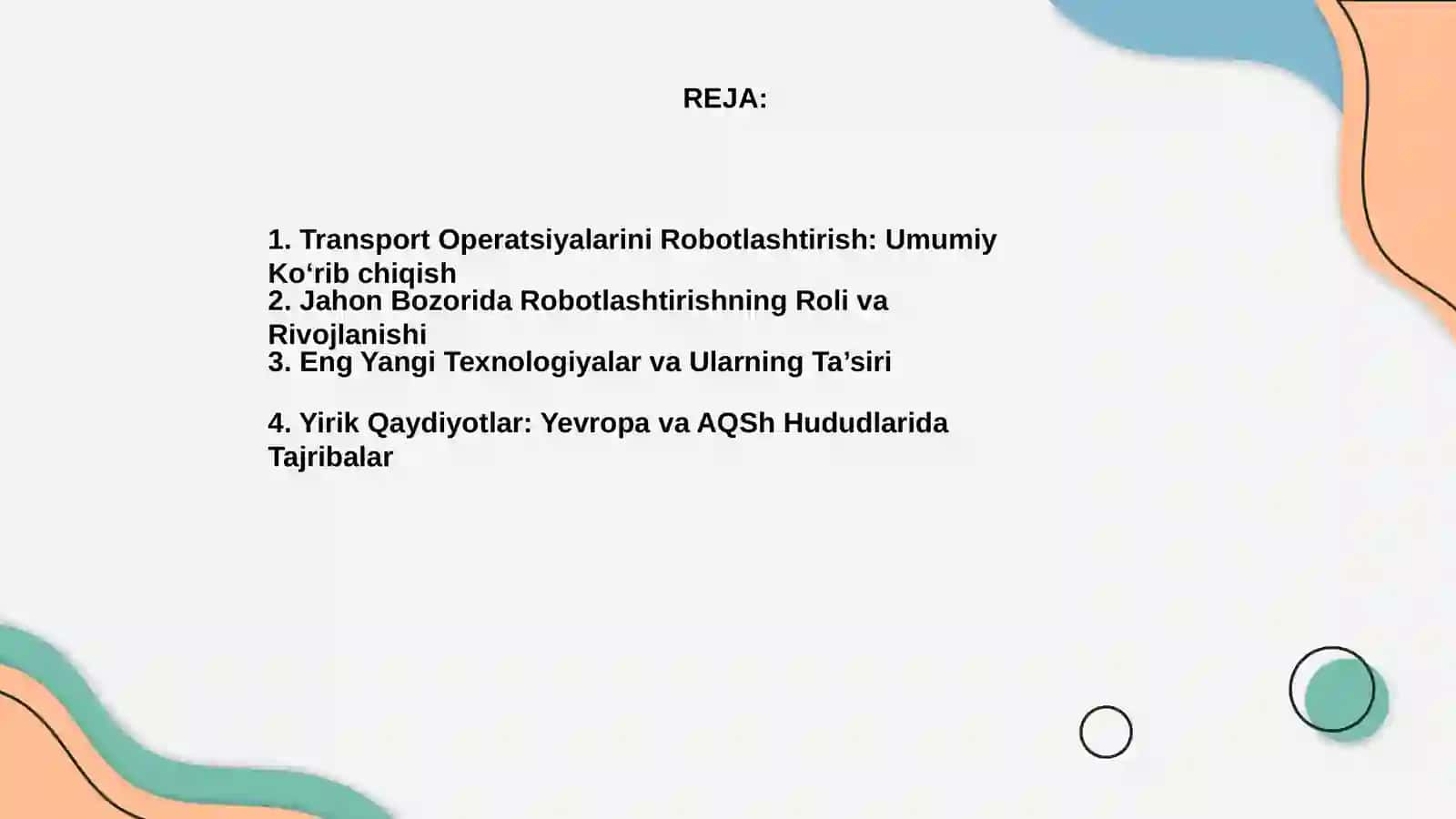 Transport operatsiyalarini robotlashtirishda jahon tajribasi 2