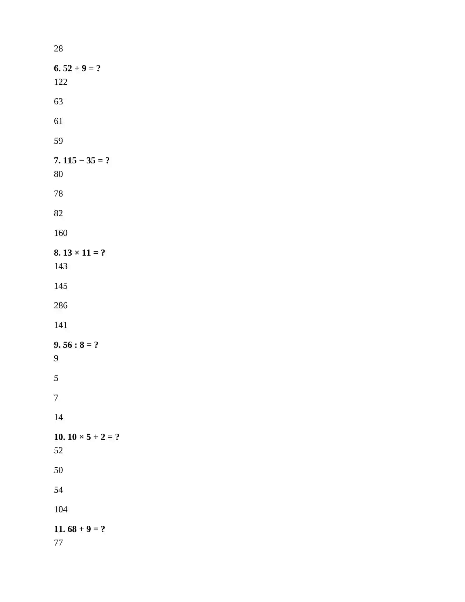 6-sinf matematika fanidan 120 ta test + javoblar 2