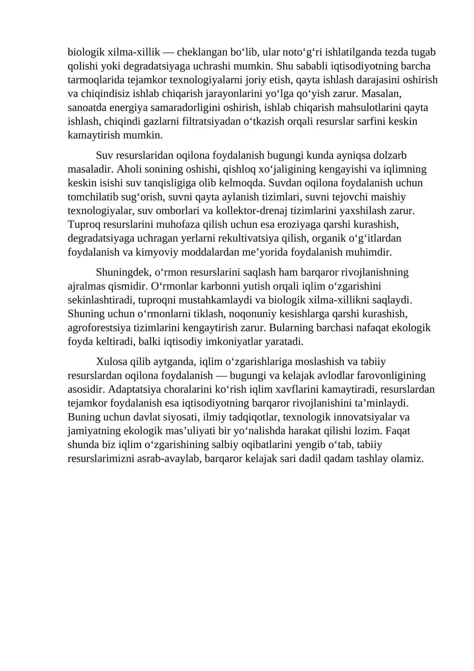 Iqlim o‘zgarishlari oqibatlariga moslashish va tabiiy resurslardan oqilona foydalanish yo‘llari 2