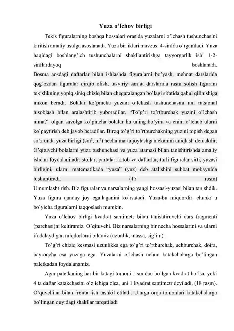 Yuza o'lchov birligi 2