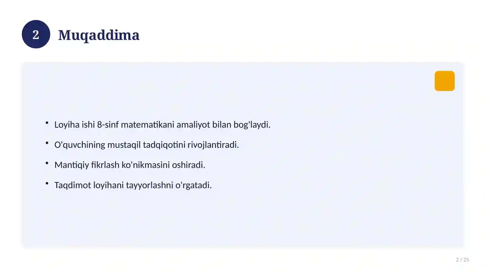 Matematika fanidan 8-sinf loyiha ishi 2