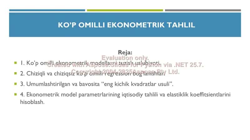 KO’P OMILLI EKONOMETRIK TAHLIL 2