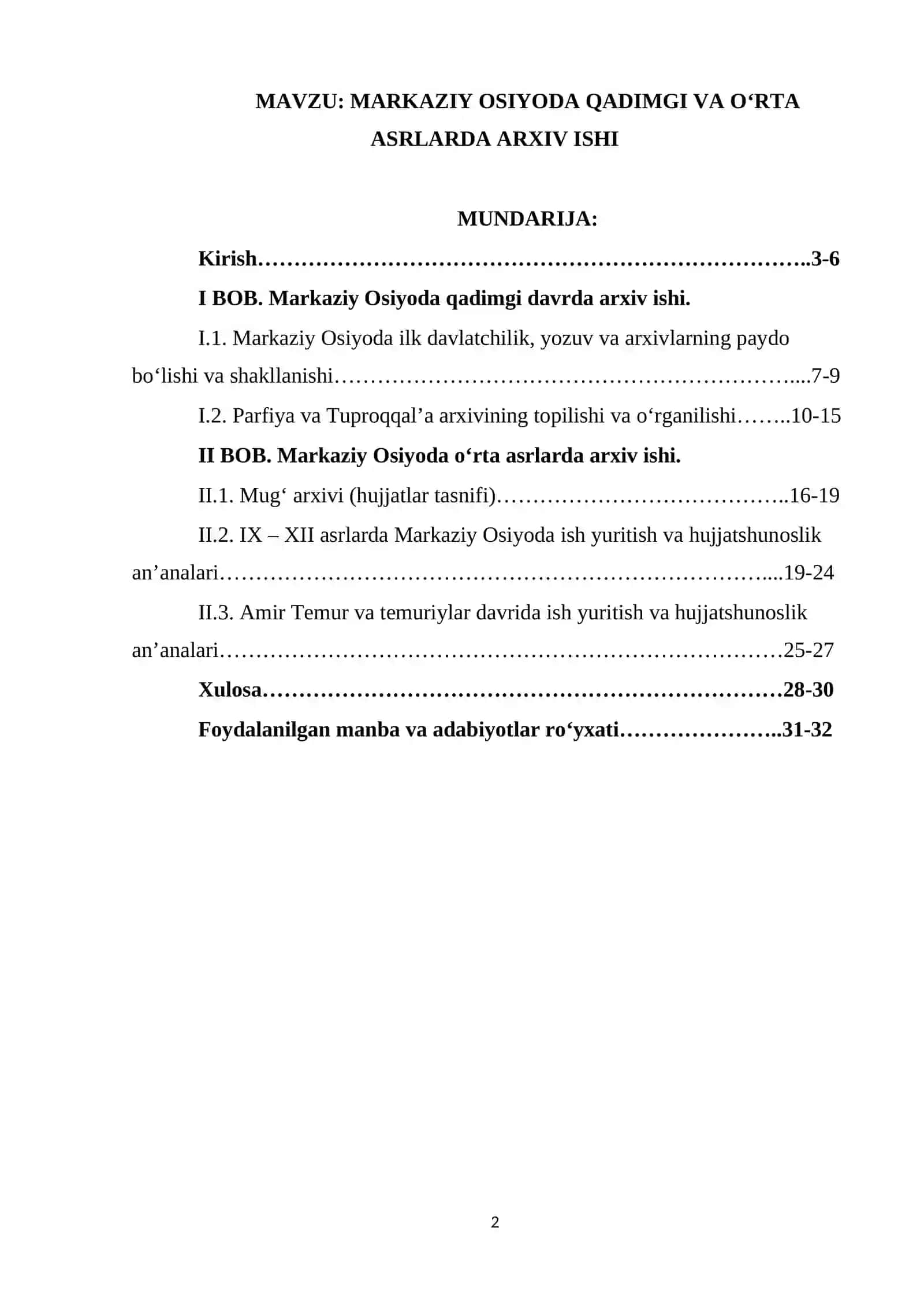 MARKAZIY OSIYODA QADIMGI VA O‘RTA ASRLARDA ARXIV ISHI 2