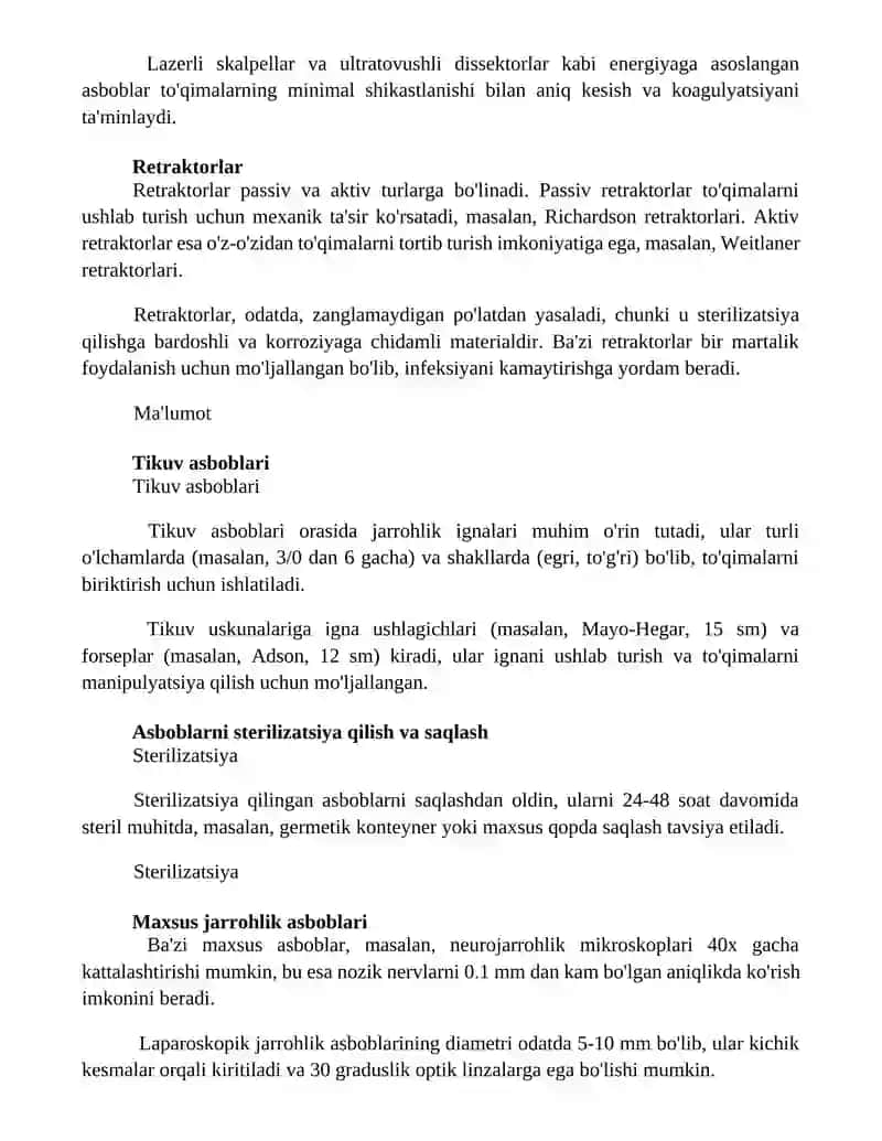 Jarrohlik asboblari 2