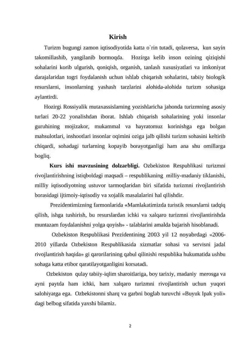 Turizmning zamonaviy turlari 2