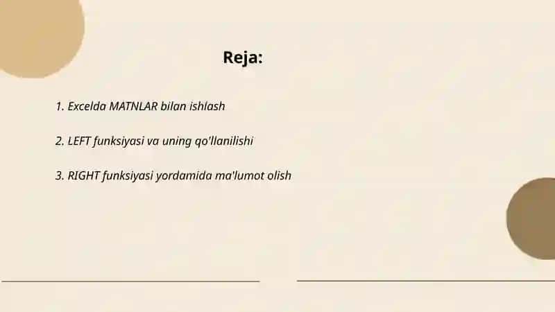 Excelda matnli funksiyalar bilan ishlash 2