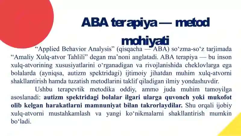 ABA terapiya salbiy xulq-atvorni korreksiya qilish 2