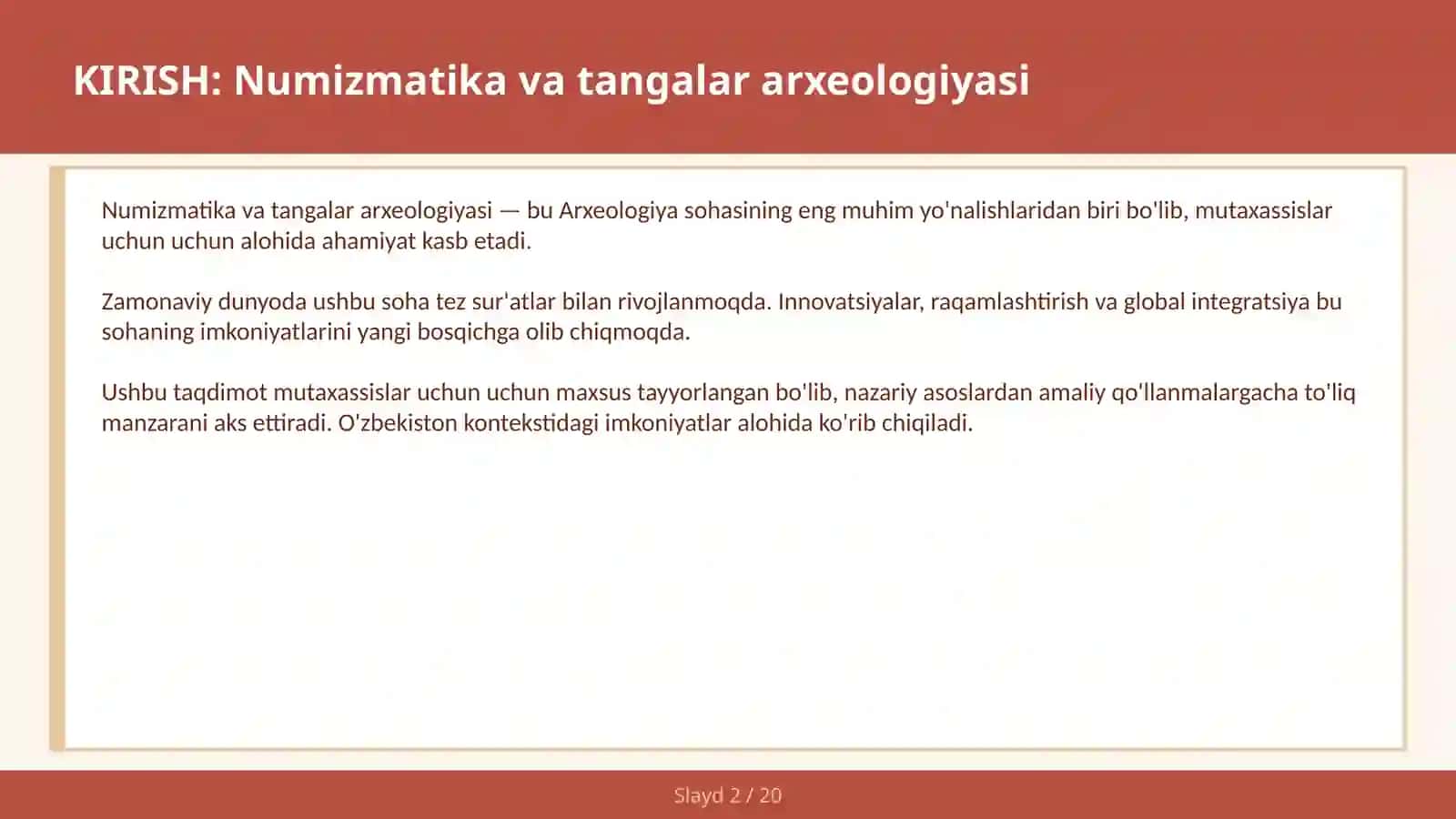 NUMIZMATIKA VA TANGALAR ARXEOLOGIYASI 2