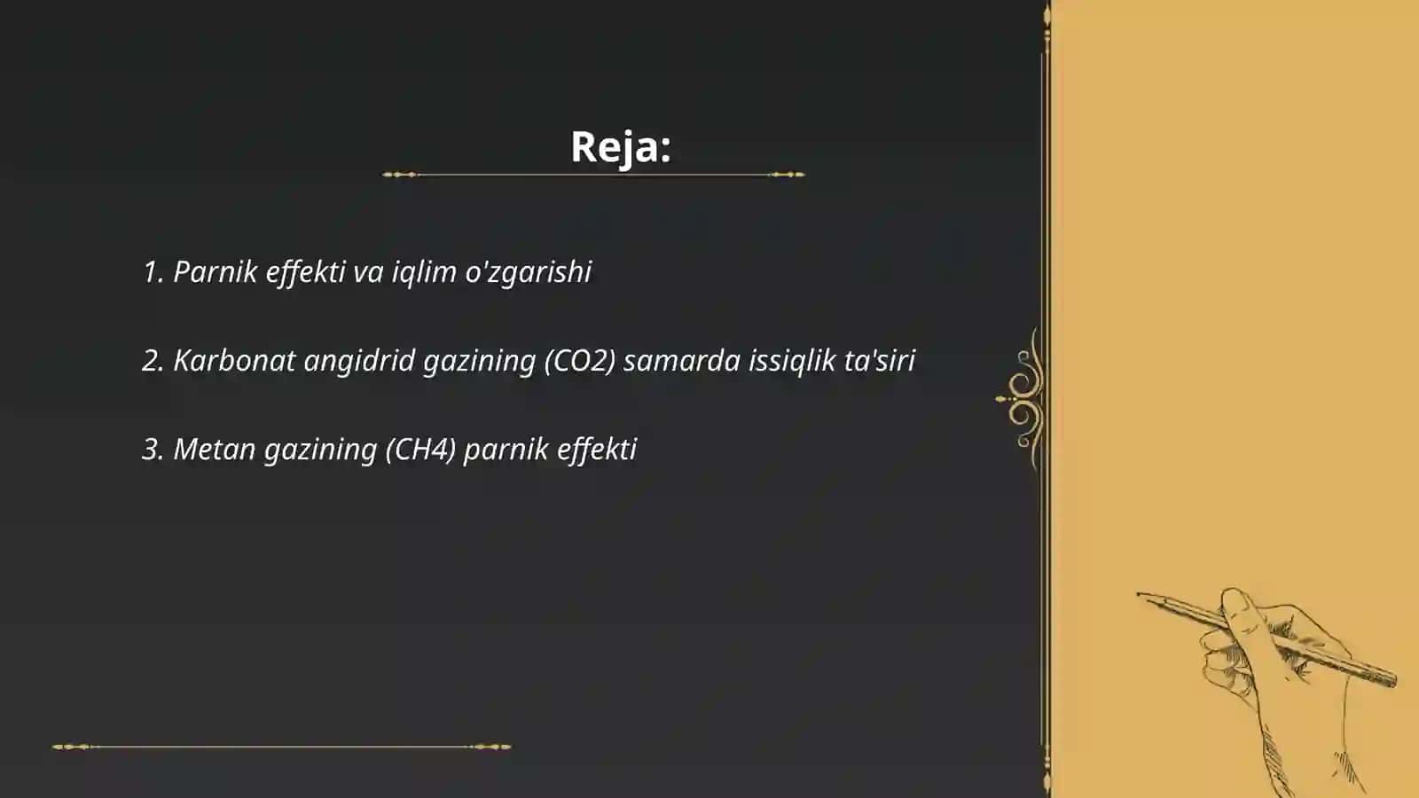 Sayyoradagi issiqlik muozanati o'zgarishining sayyora iqlimiga ta'sirini hosil bo'ladigan parnik effekti 2
