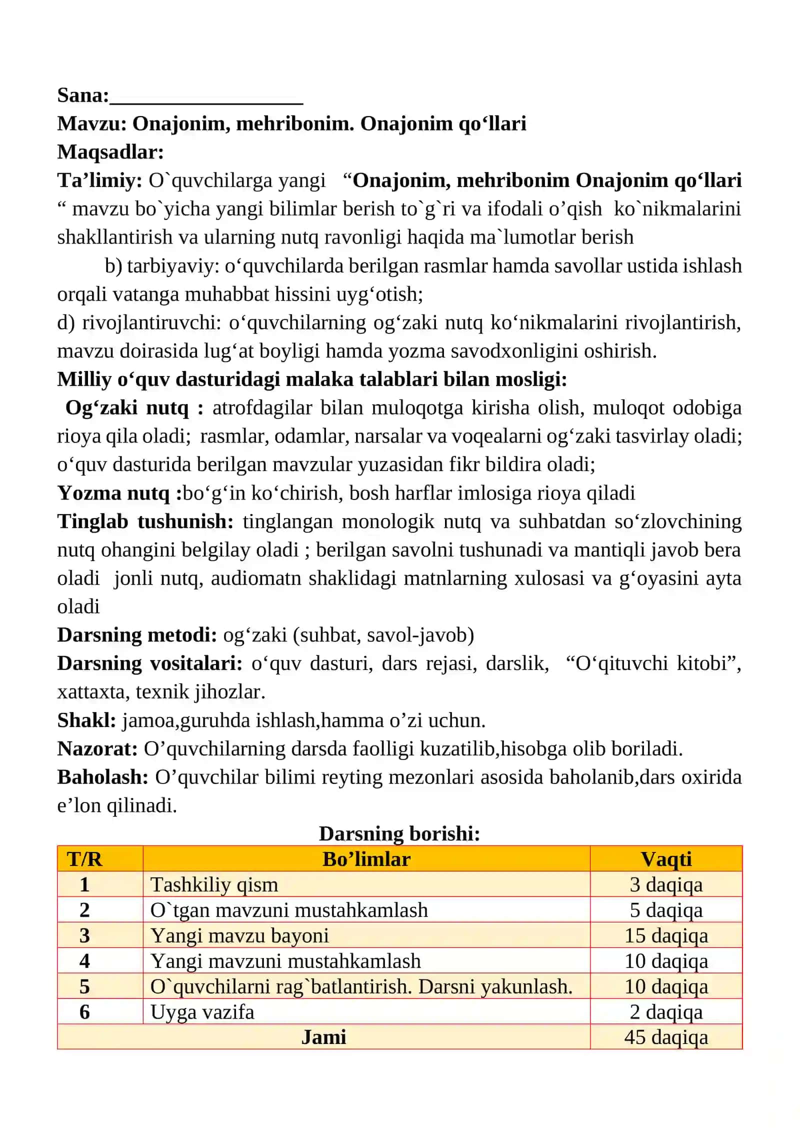 Onajonim, mehribonim. Onajonim qo‘llari 1-sinf o'qish savodxonligi dars ishlanmasi 2
