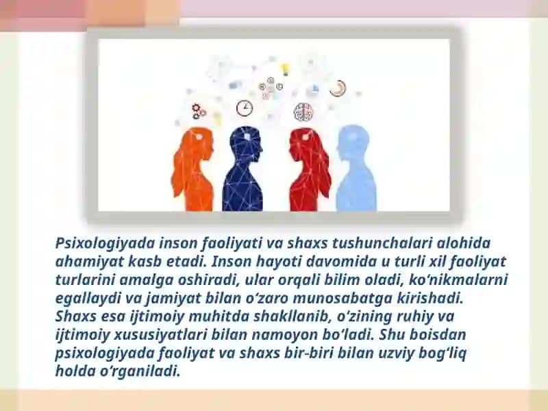 Faoliyatning psixologik talqini. Shaxs va uning psixologiyasi 2