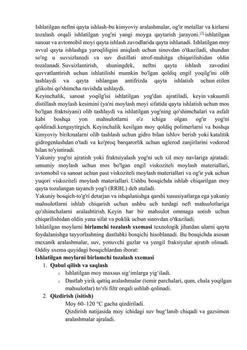 Ishlatilgan moylarni qayta ishlash 2