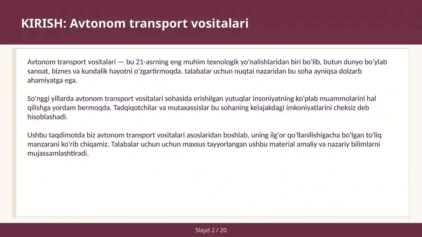 AVTONOM TRANSPORT VOSITALARI 2