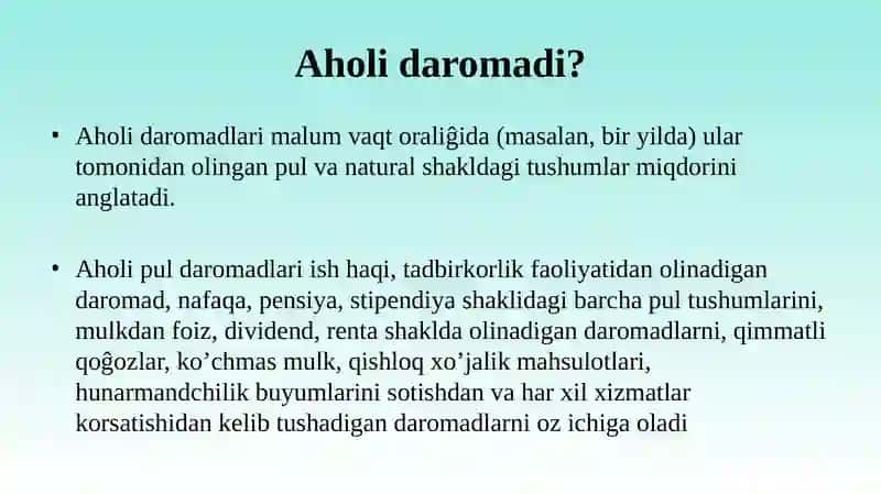Aholi daromadlari Tahlil va statistikasi 2