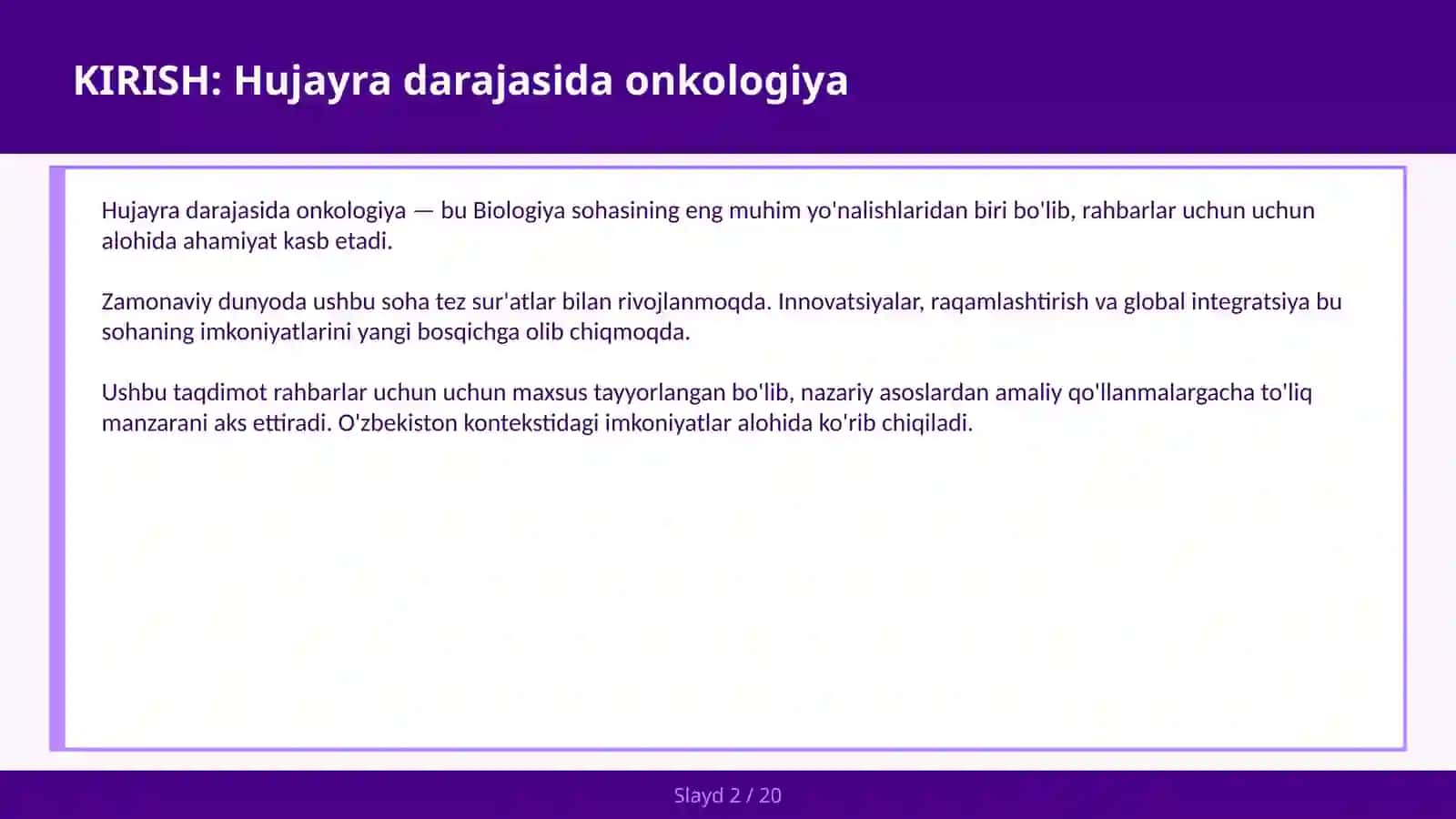HUJAYRA DARAJASIDA ONKOLOGIYA 2