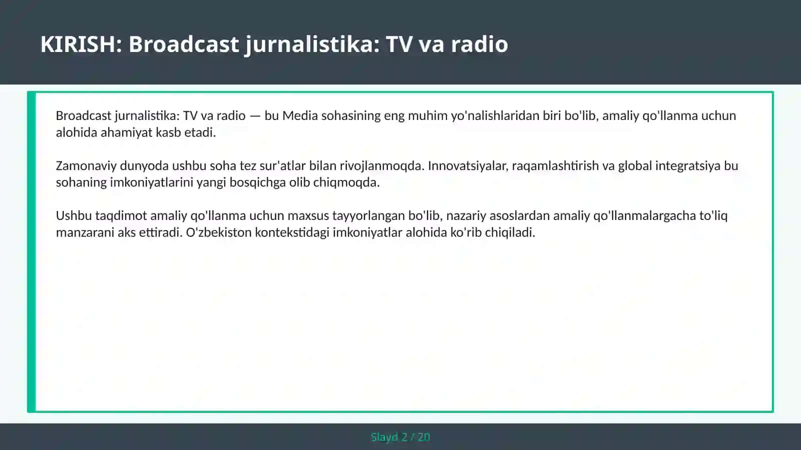 Broadcast jurnalistika: TV va radio 2
