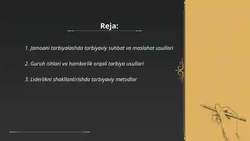 Jamoani rivojlanishida tarbiya usullari 2
