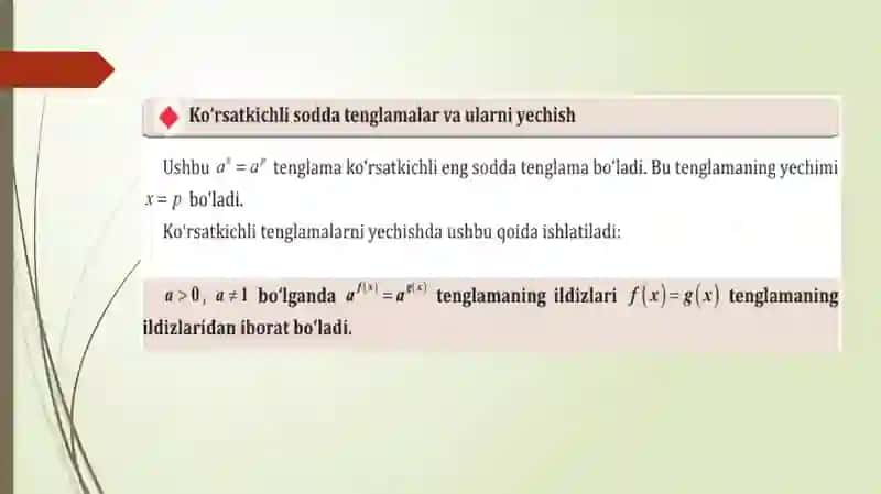 Ko’rsatkichli tenglamalar 2