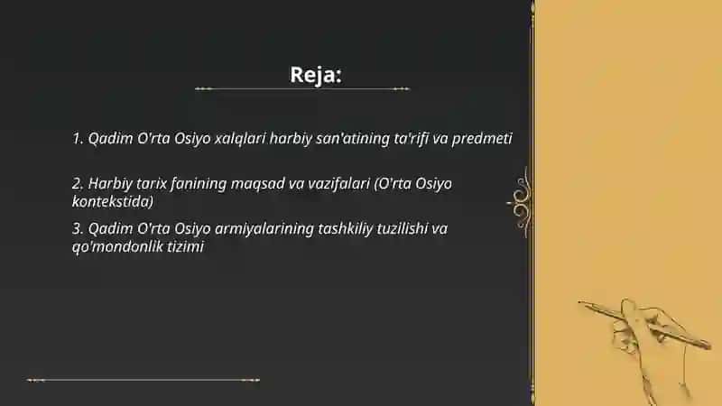 Qadimda O'rta Osiyo halglari harbiy sanati 2