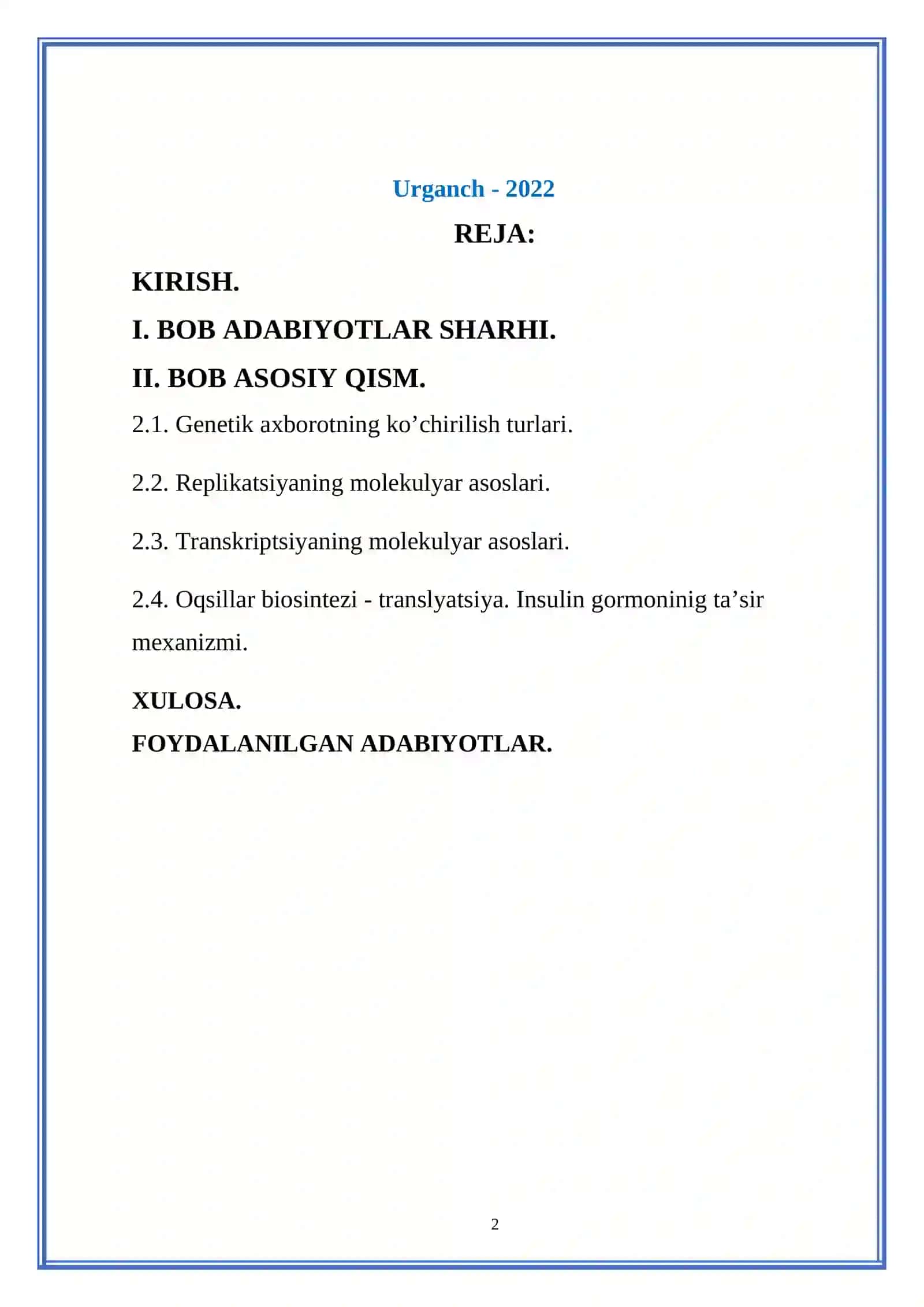 Genetik axborot uzatilishini kuzatish 2