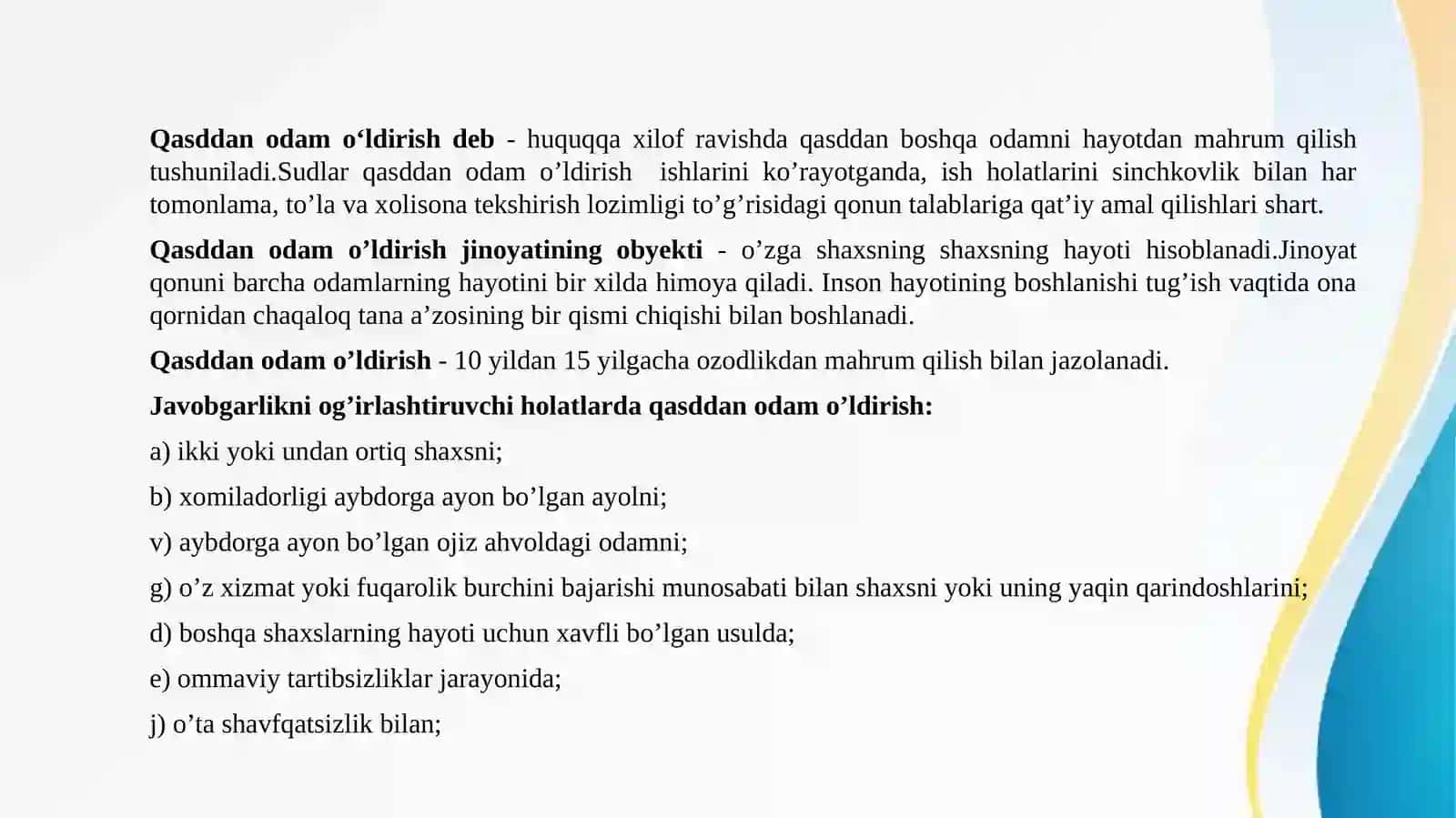 Qasddan odam o‘ldirish jinoyatining tahlili. 2