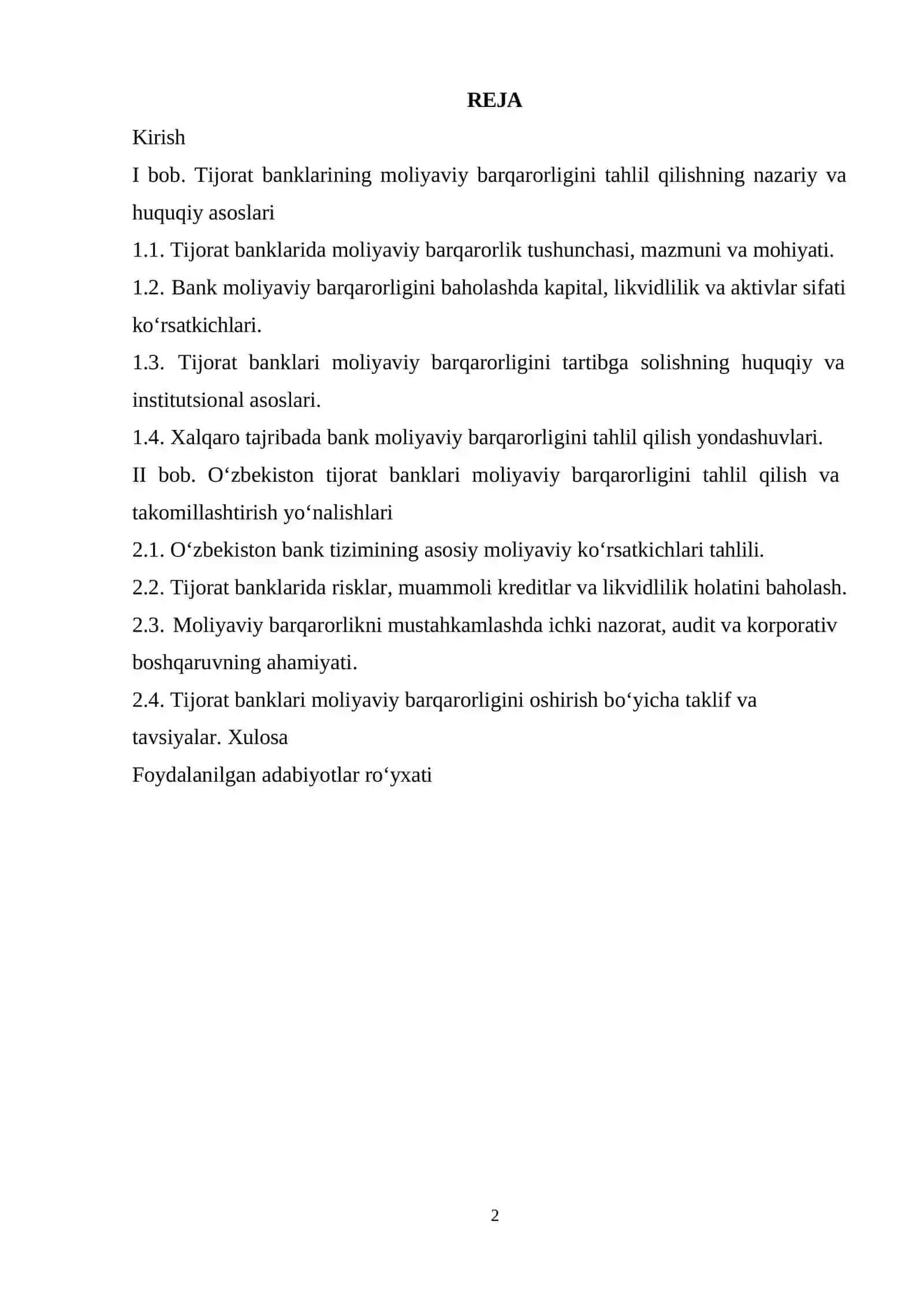 Tijorat banklarining moliyaviy barqarorligini tahlil qilish 2