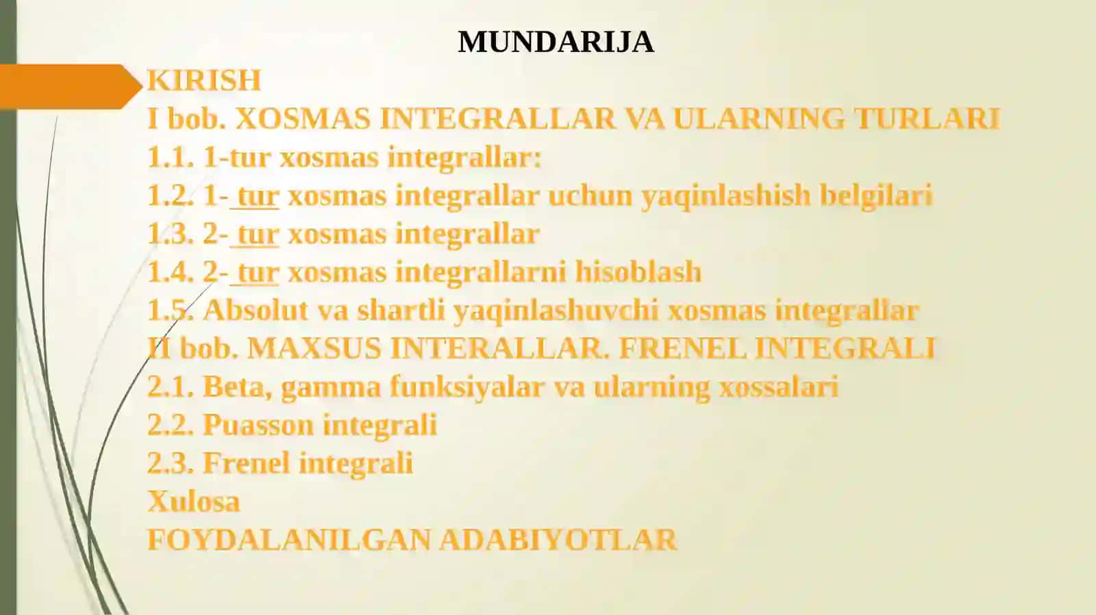 Xosmas Integrallar va Ularning Turlari 2