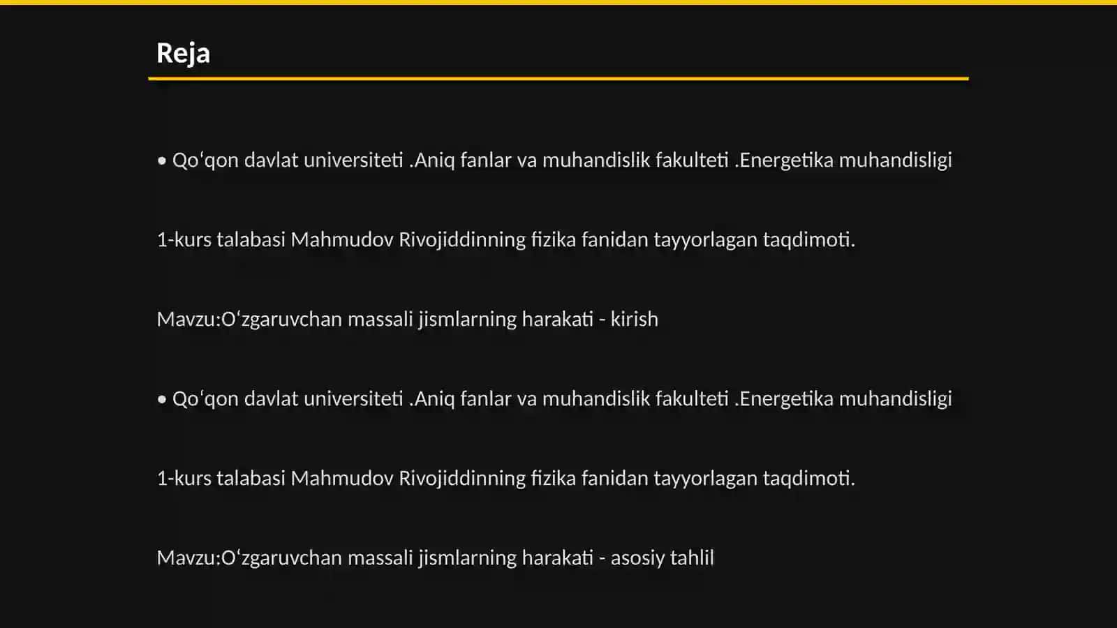Oʻzgaruvchan massali jismlarning harakati 2
