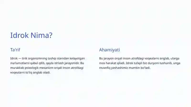 Idrok Turlari va Xususiyatlari 2