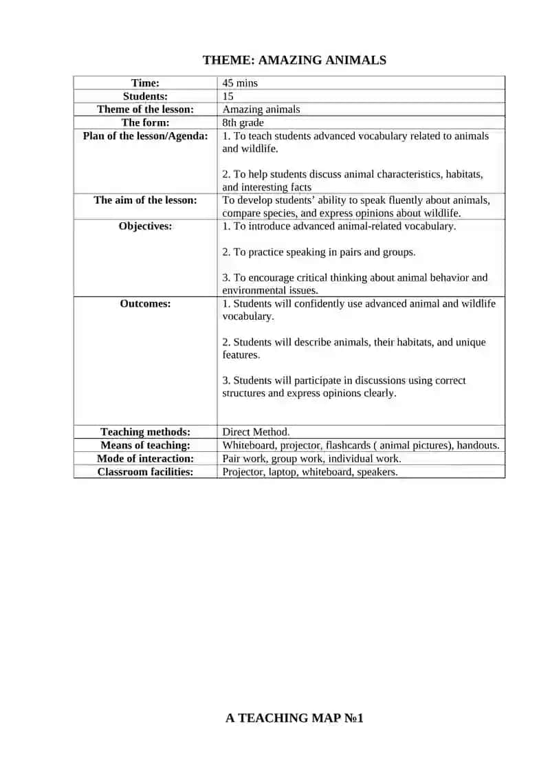 Lesson plan Amazing animals docx 2