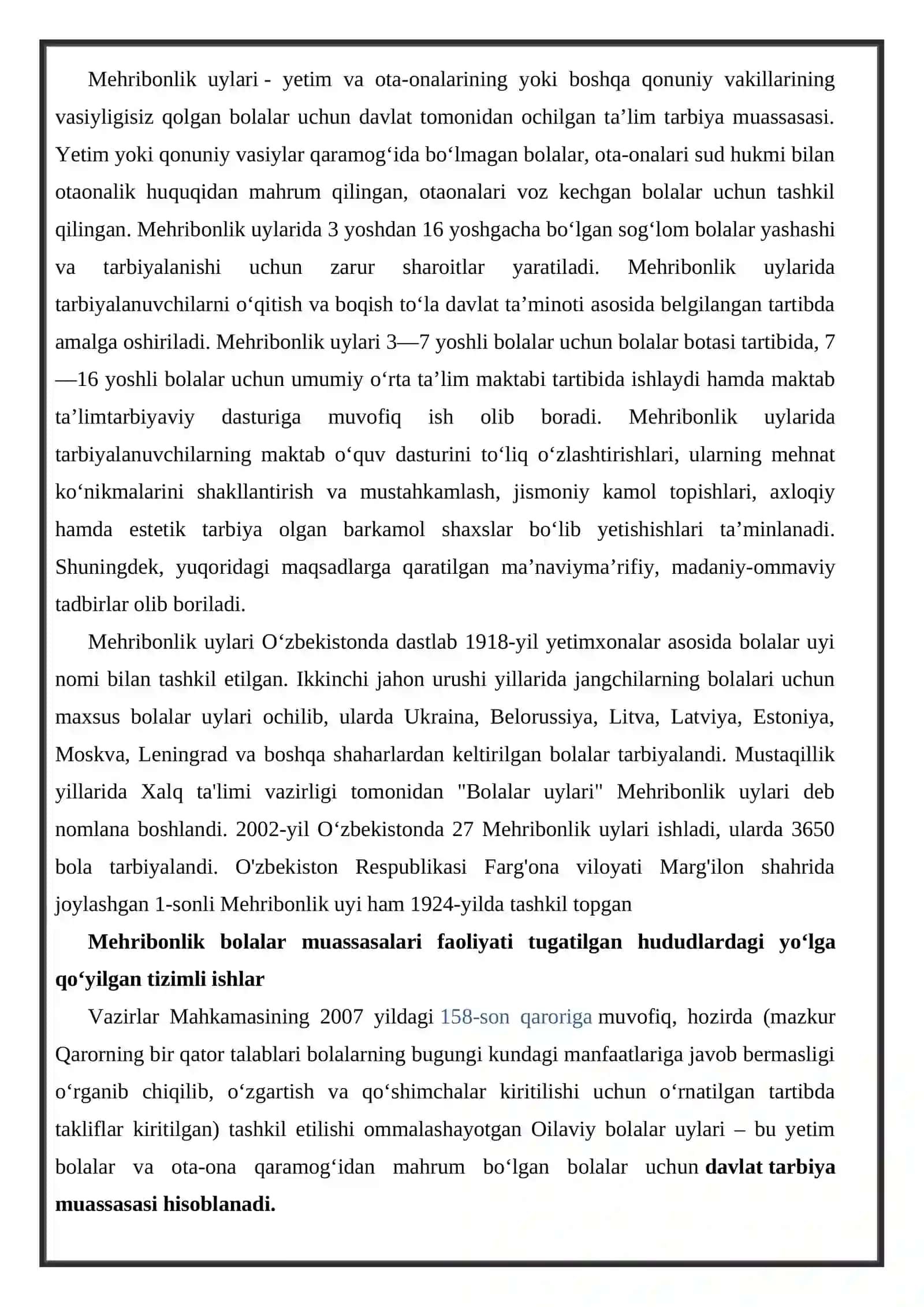 Mehribonlik uylari haqida 2