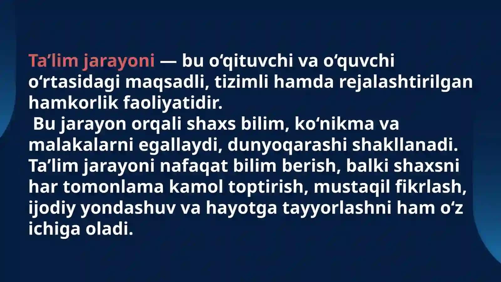 TA’LIM JARAYONINING TUZILISHI (BOSQICHLARI) 2
