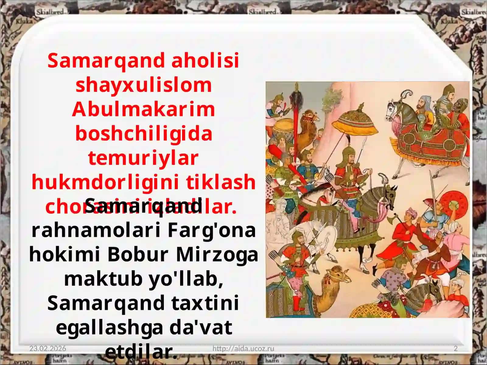 Zahriddin Muhammad Boburning hayoti va ijodi haqida. 2