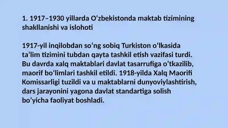 1917-1945 yillarda O'zbekistonda maktab va pedagogika fani 2