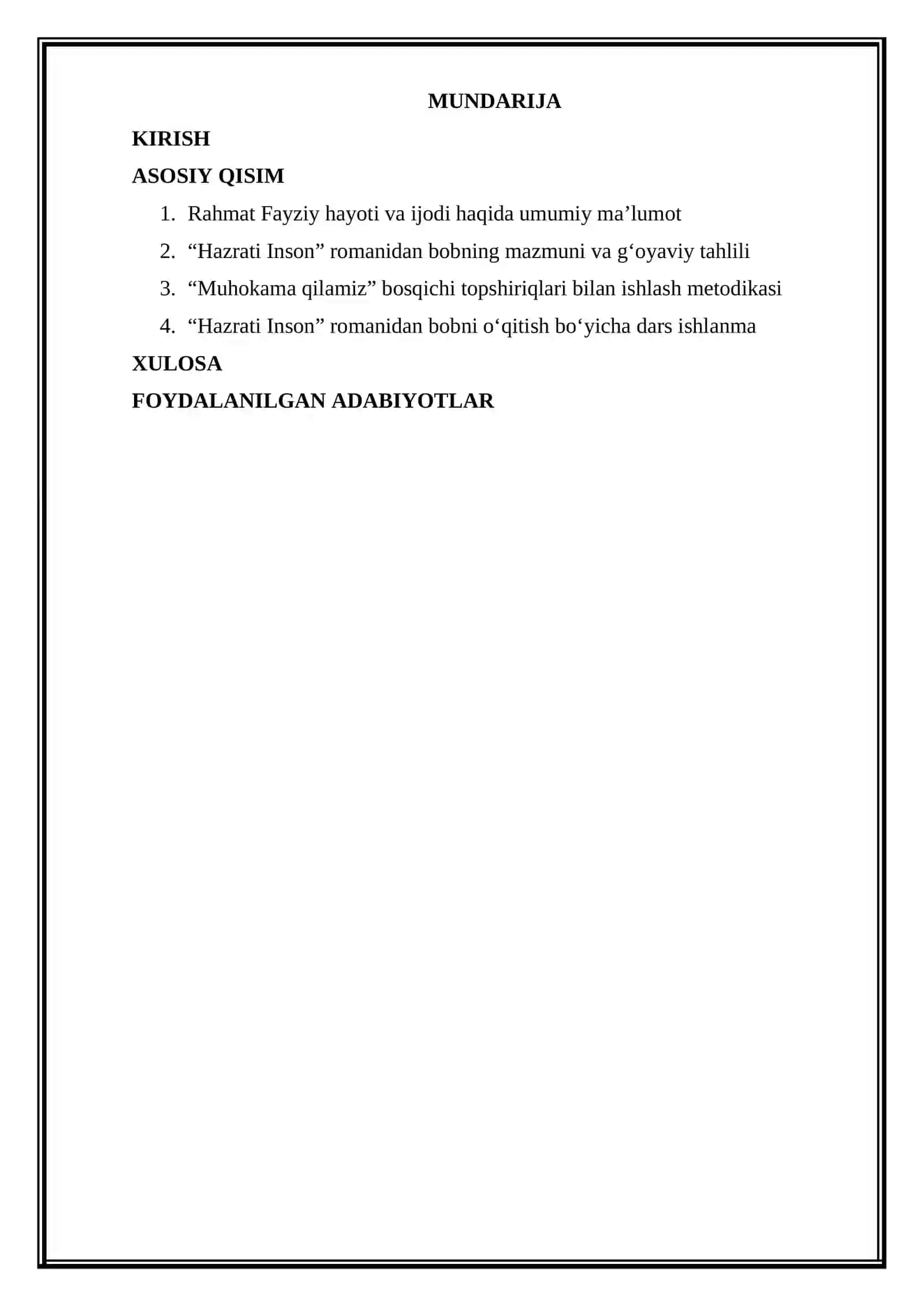 Rahmat Fayziy “Hazrati Inson” romanidan bob “Muhokama qilamiz” bosqichi topshiriqlari bilan ishlash 2
