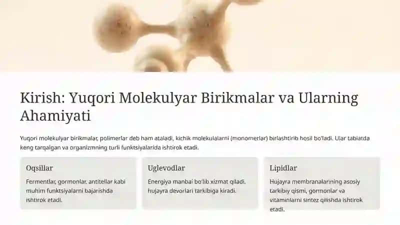 Yuqori Molekulyar Birikmalar va Qonning Kimyoviy Xossalari 2