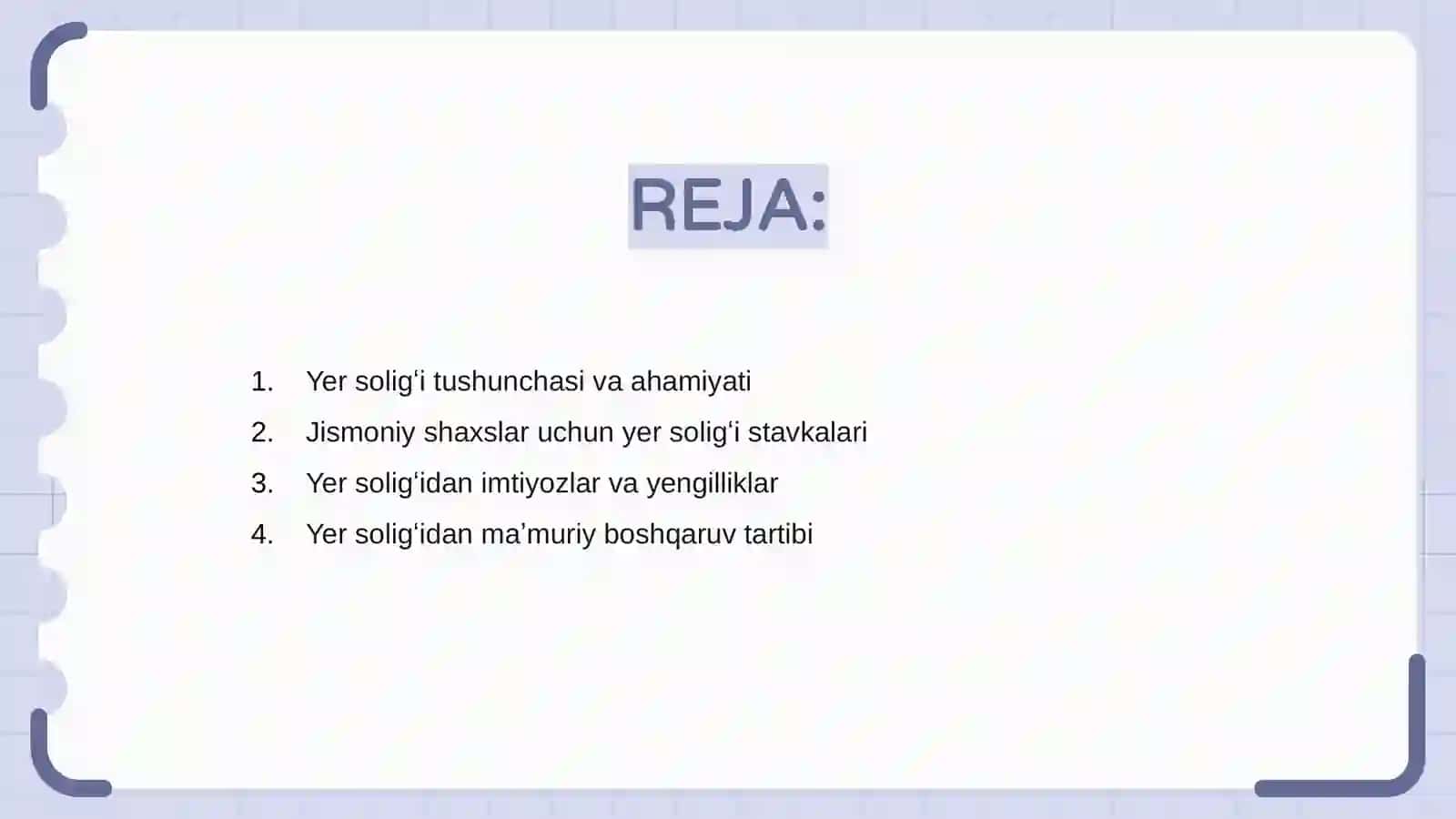 Yer soligʻi stavkalari va soliqdan imtiyozlar 2