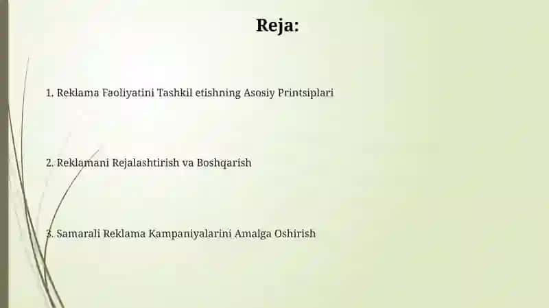Reklama Faoliyatini Tashkil Etish 2