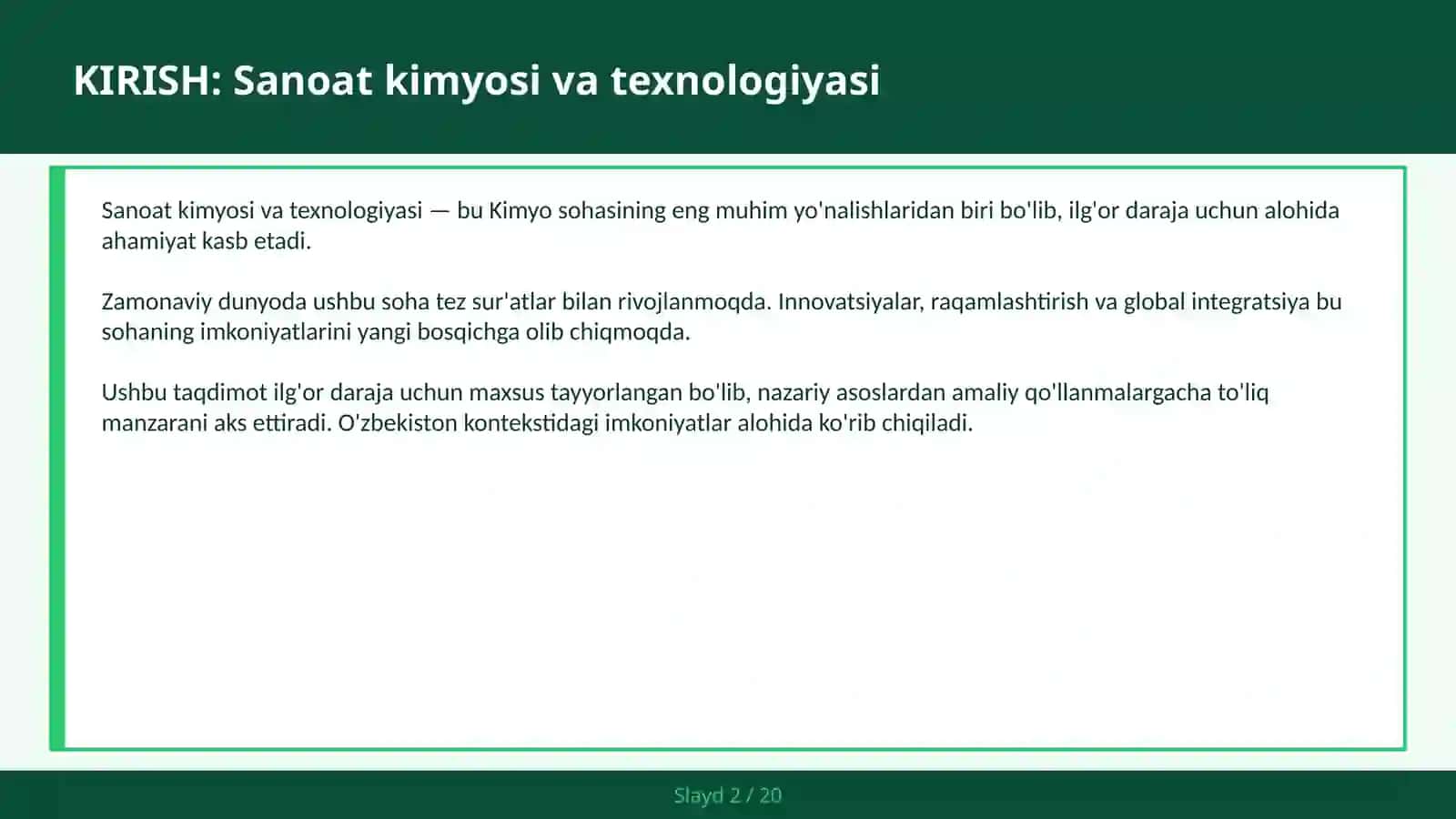 SANOAT KIMYOSI VA TEXNOLOGIYASI 2
