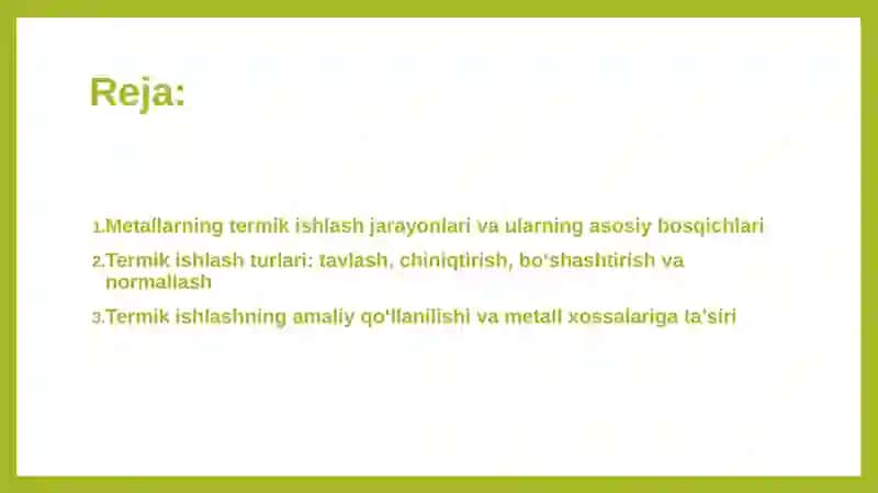 Metallarni termik ishlashni o‘rganish 2