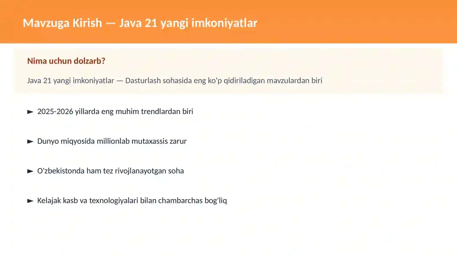 Java 21 yangi imkoniyatlar 2