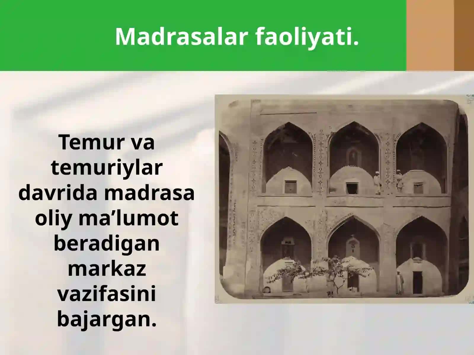 7-sinf O'zbekiston tarixi dars ishlanma. O'rta Osiyo ta'lim tizimi 2