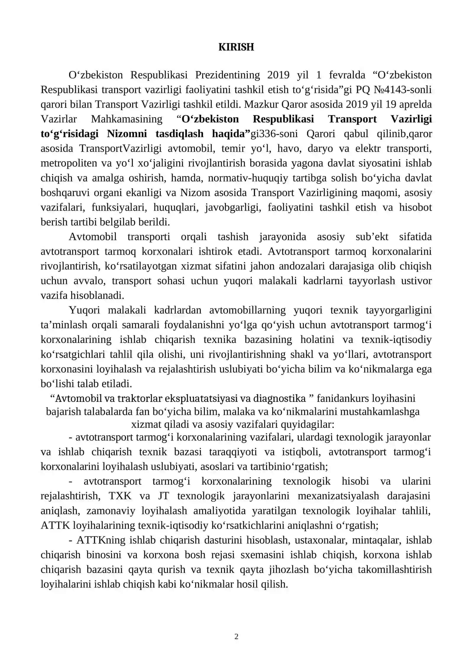 Avtomobil va traktorlar ekspluatatsiyasi va diagnostika 2