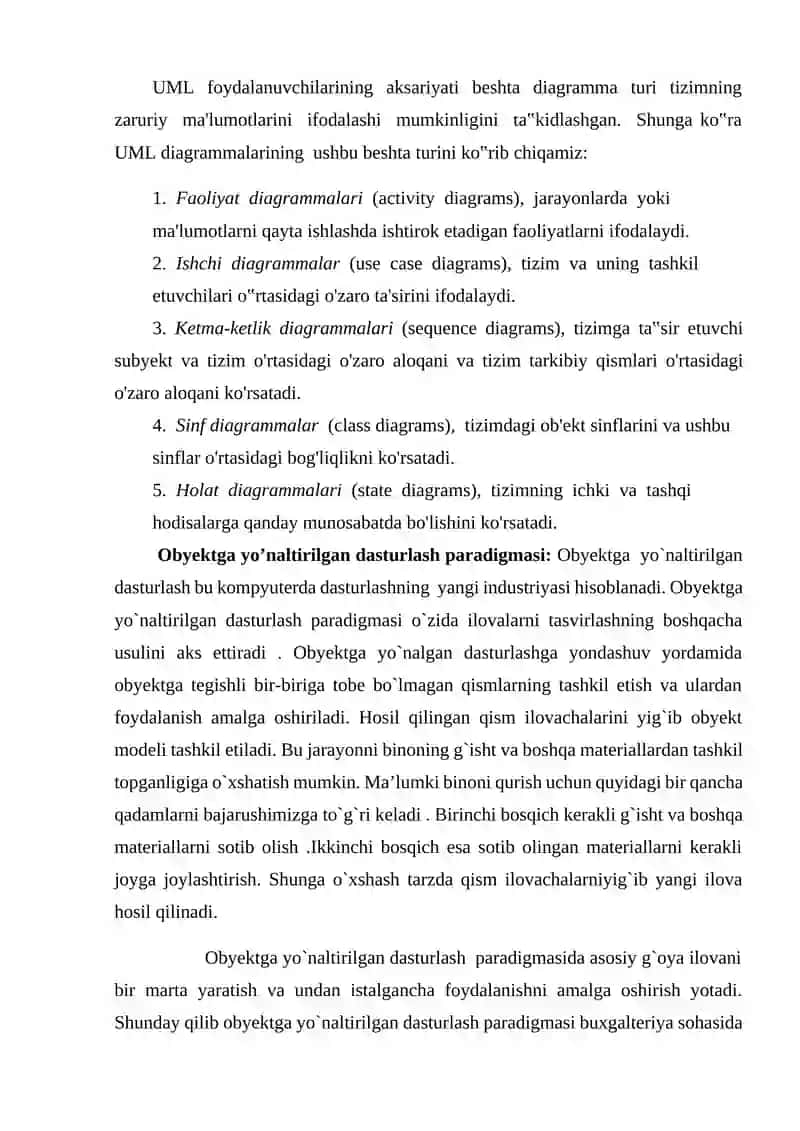 Obyektga yo’naltirilgan paradigma. DT va UML modellarini ishlab chiqish 2