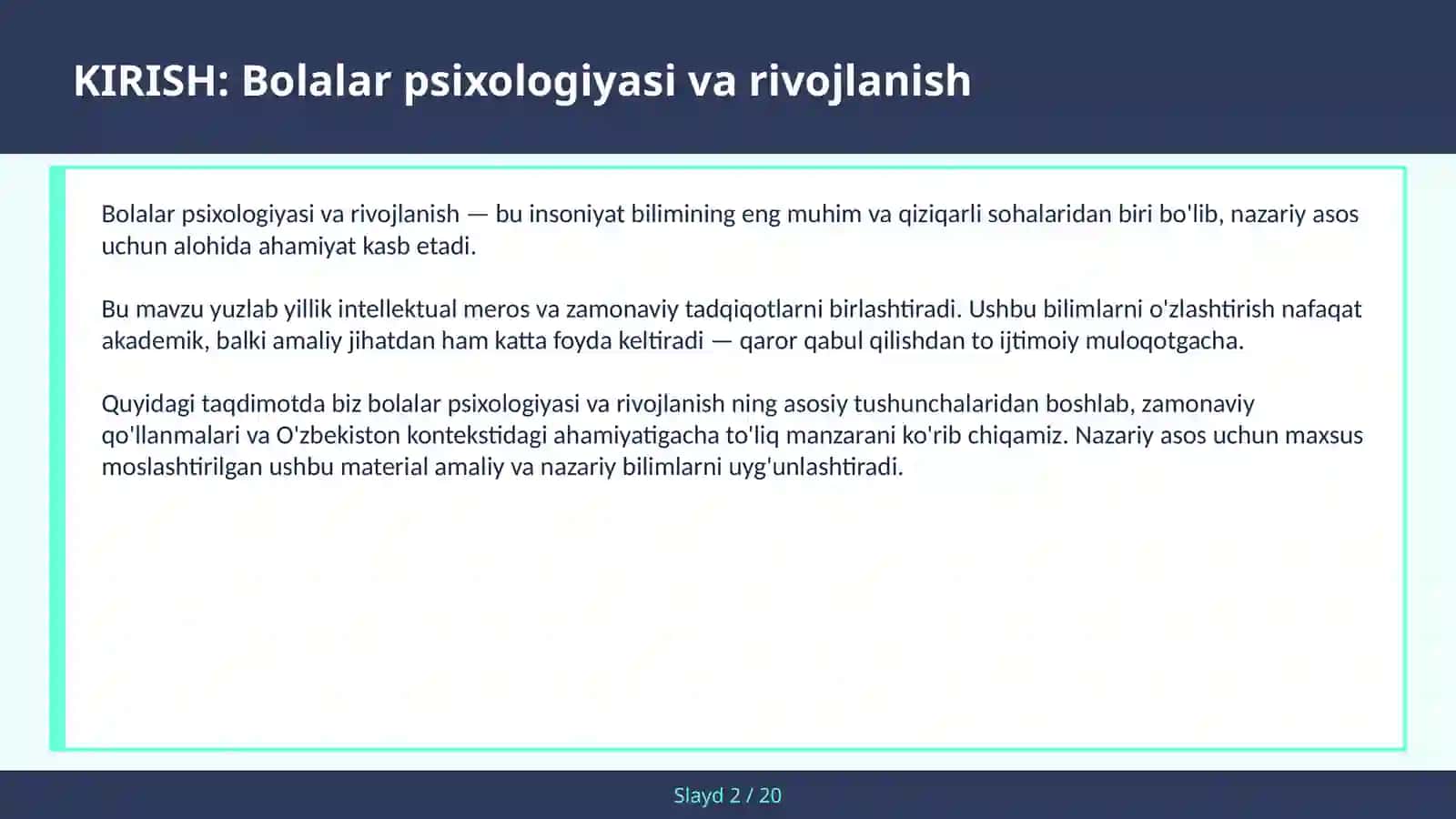 Bolalar psixologiyasi va rivojlanish 2