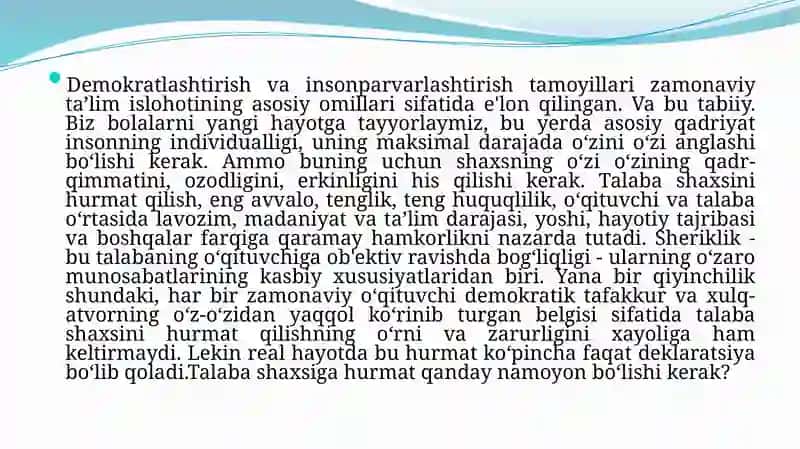 O’qituvchi-talaba munosabatlar axloqi 2
