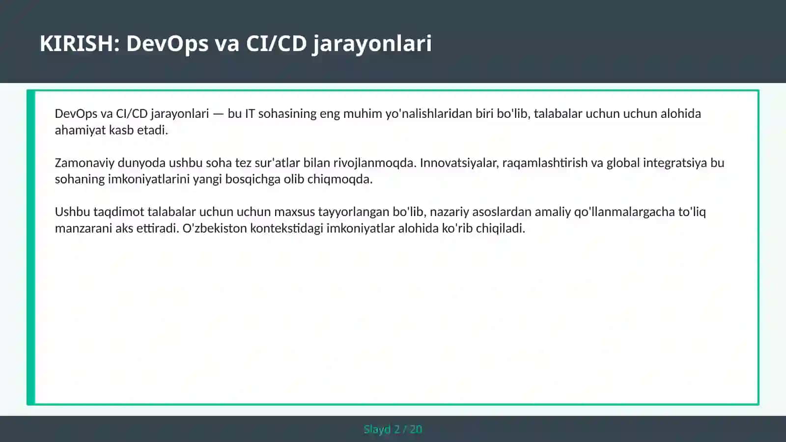 DEVOPS VA CI/CD JARAYONLARI 2