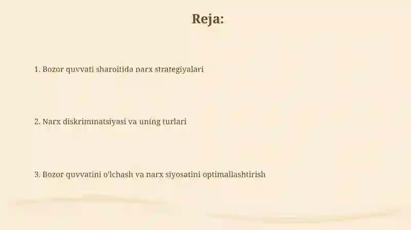 Bozor kuchi sharoitida narx strategiyalari 2
