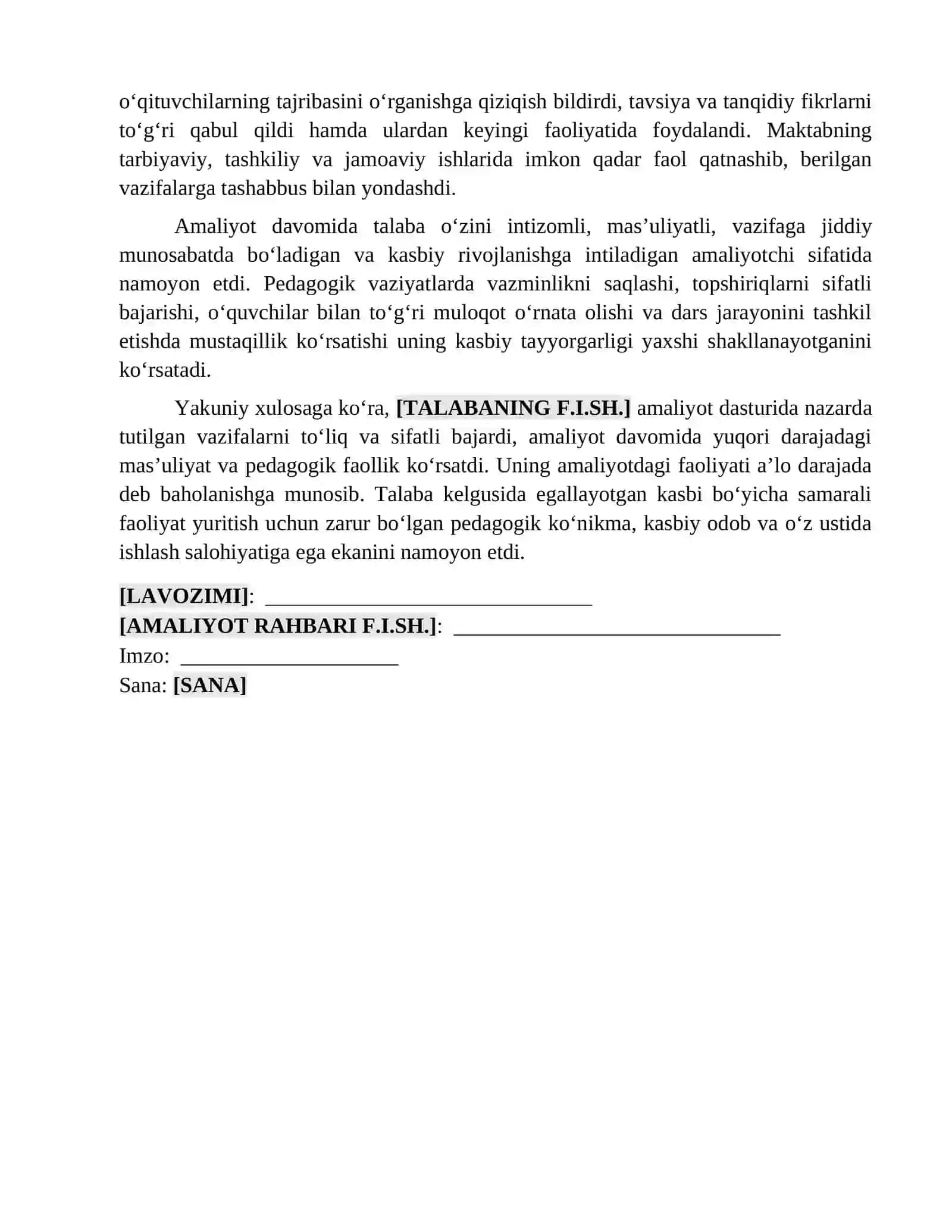 Amaliyotning Dasturi 2