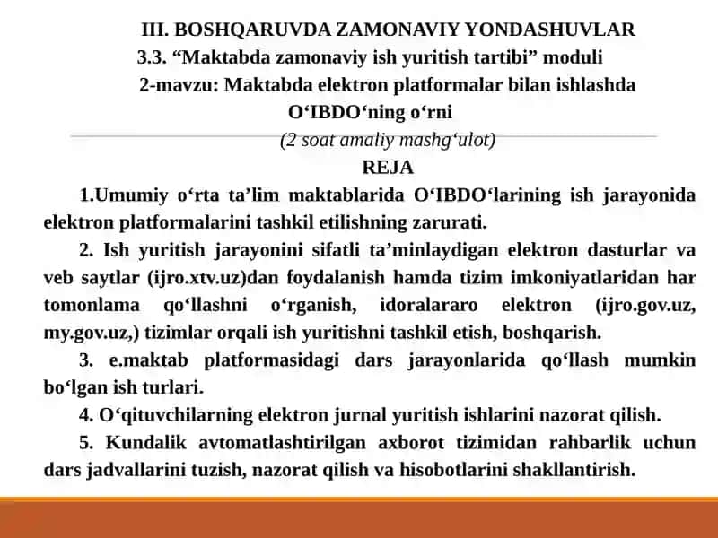 Maktabda elektron platformalar bilan ishlashda O‘IBDO‘ning o‘rni 2